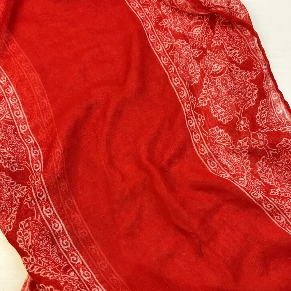 Infinity Scarf Red White Semi Sheer Border Print Neck Fashion Bright Casual
